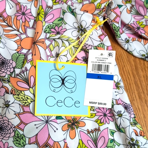 CeCe XL Off the Shoulder Balloon Sleeve Floral Shirt Ties on the Sleeves - Picture 4 of 7